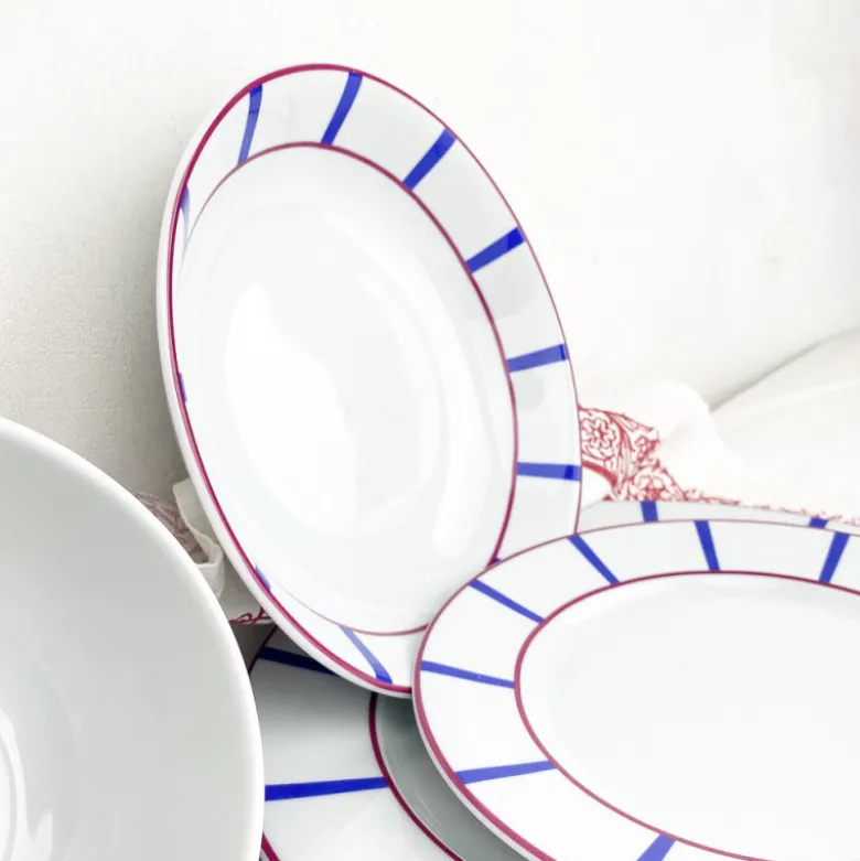 Assiette creuse basque rouge et bleue