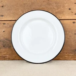 Assiette en émail blanc liseré noir
