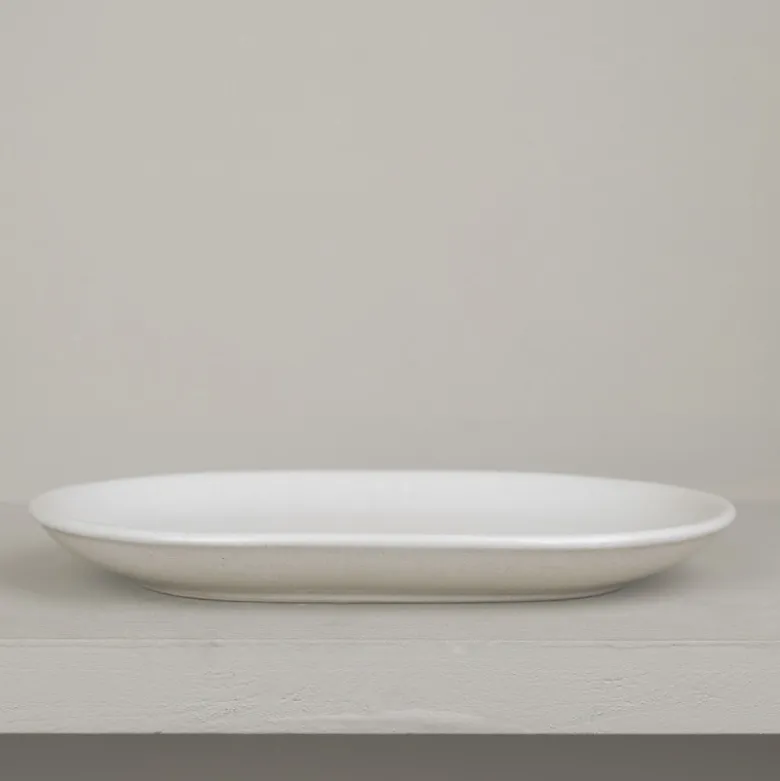 Assiette ovale en grès naturel