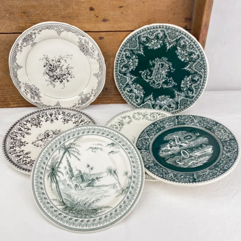6 assiettes à dessert dépareillées vertes - Gien