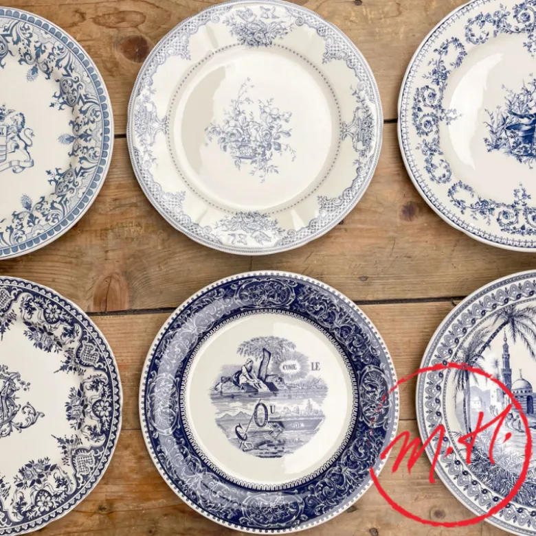 6 assiettes plates dépareillées bleues - Gien