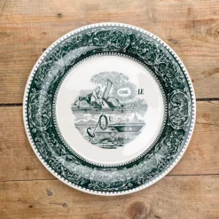 6 assiettes plates dépareillées vertes - Gien