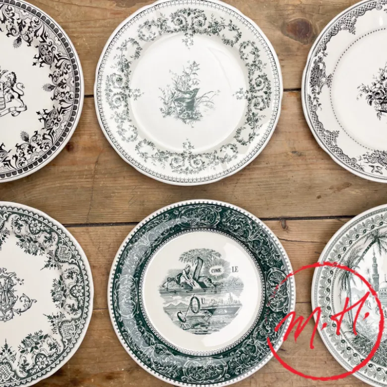 6 assiettes plates dépareillées vertes - Gien