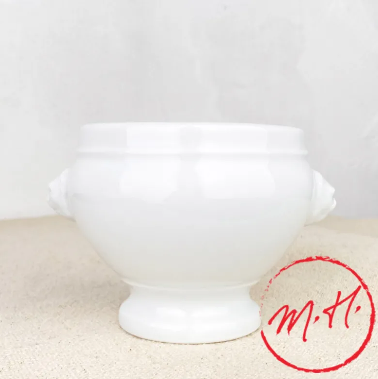 Bol à soupe tête de lion porcelaine blanche