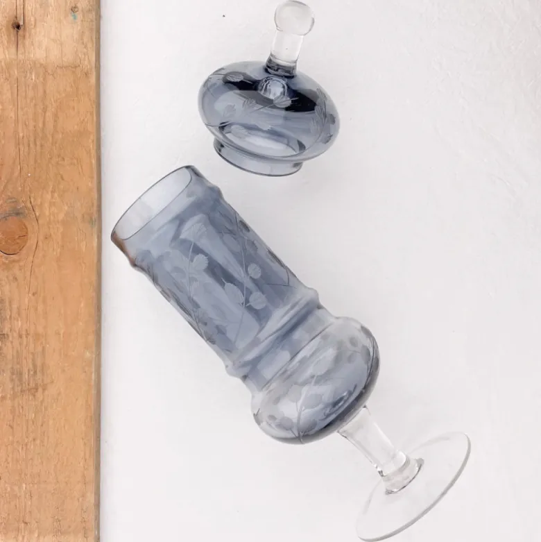 Bonbonnière à pied à feuilles bleues