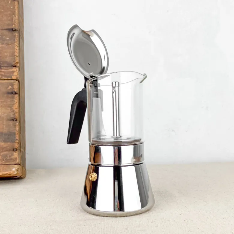 Cafetiere italienne verre et inox 6T