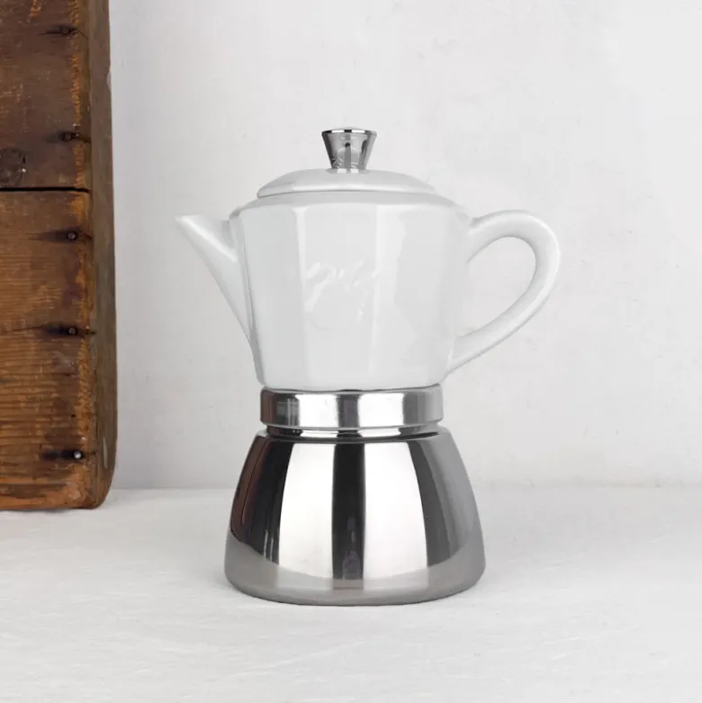 Cafetière italienne en porcelaine et inox 4 / 8 T