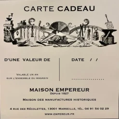 Carte cadeau Maison Empereur