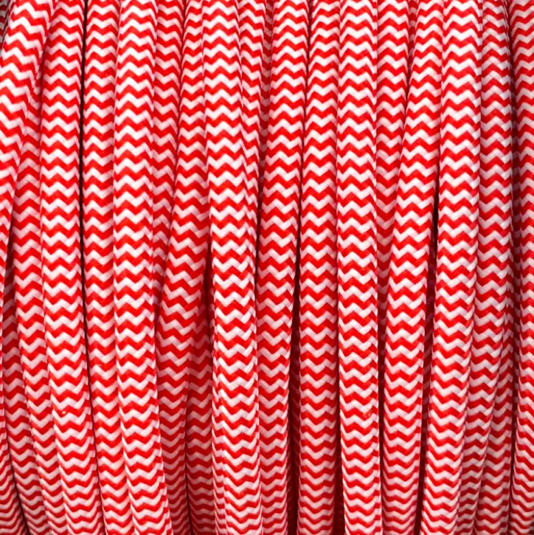 Câble luminaire rond rouge et blanc zig zag