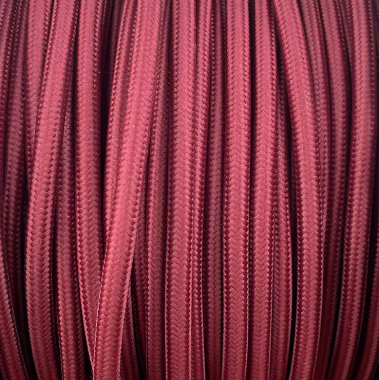 Câble luminaire tissé rond bordeaux