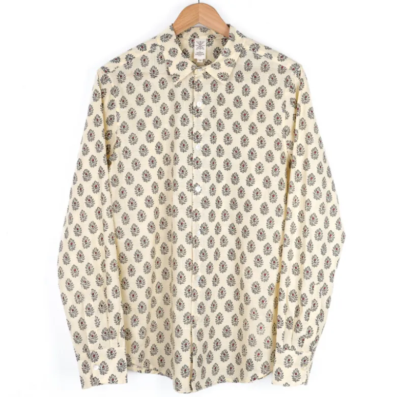 Chemise provençale motif aubépine beige