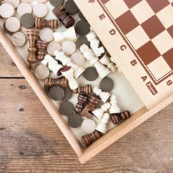 Coffret en bois jeu de dames et échecs