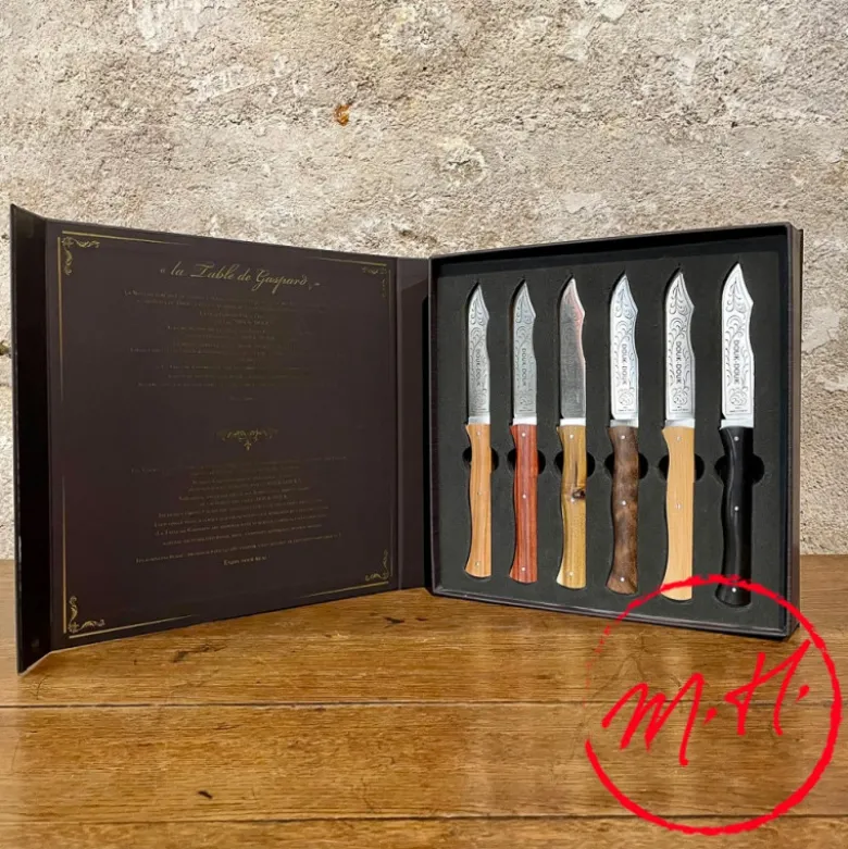 Coffret prestige de 6 couteaux Douk-Douk de table manche bois