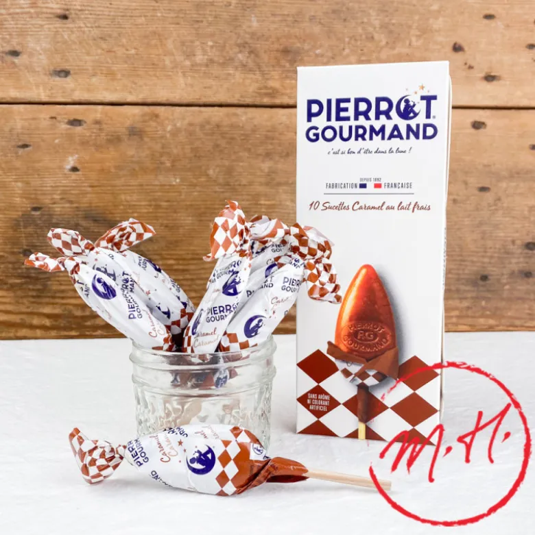 Etui de 10 sucettes Pierrot Gourmand au Caramel