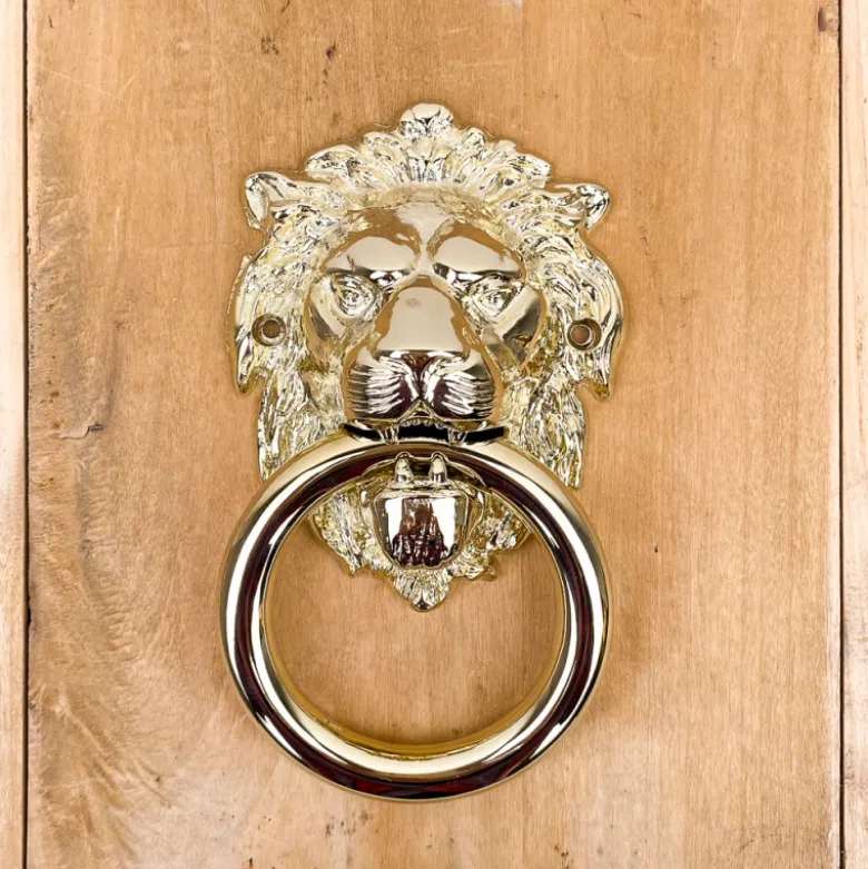 Heurtoir de porte tête de lion en laiton poli
