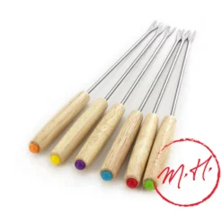 Lot de 6 piques à fondue manche bois