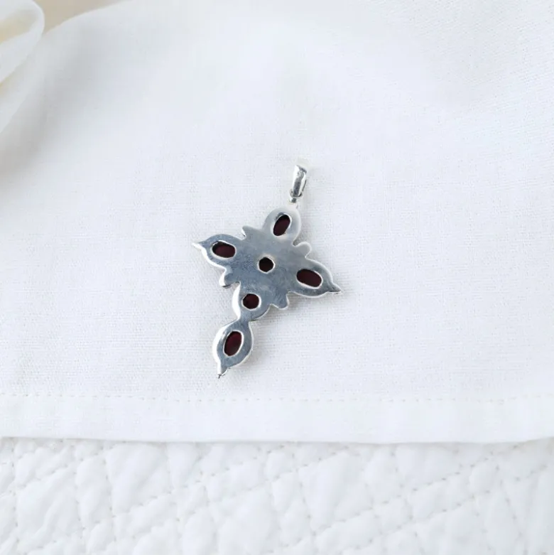 Pendentif croix turquoise sur argent