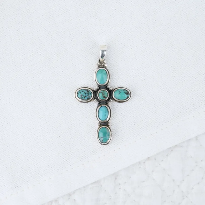 Pendentif croix turquoise sur argent
