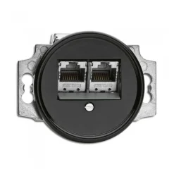Prise double RJ45 bakélite noire