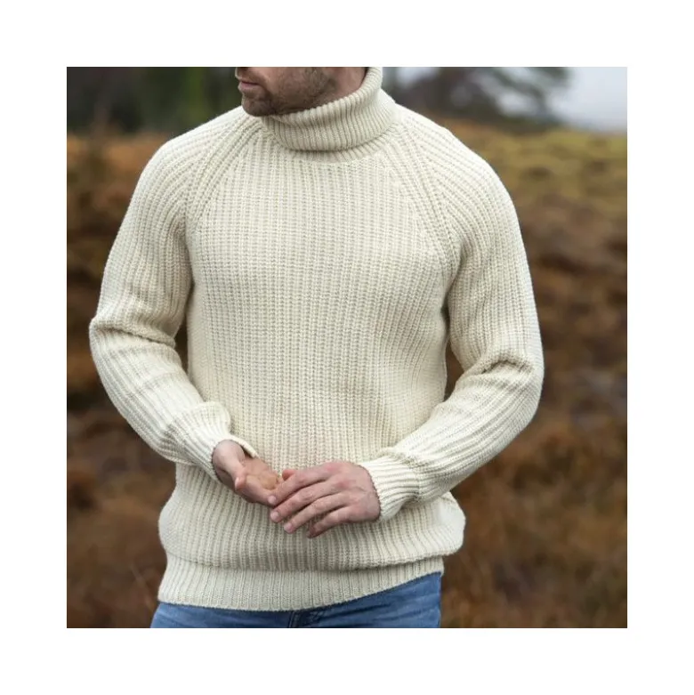 Pull irlandais col roulé crème