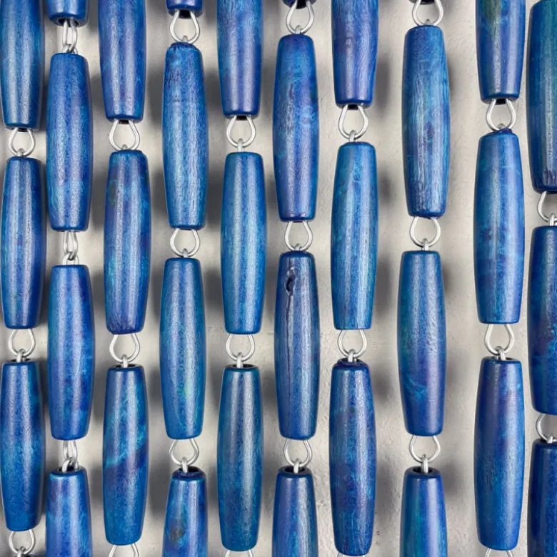 Rideau portière en perles de buis bleues