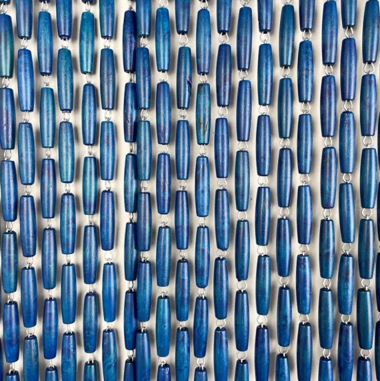 Rideau portière en perles de buis bleues