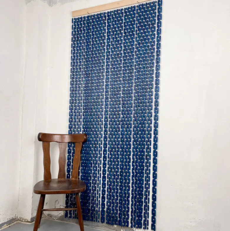 Rideau portière en perles de buis bleues