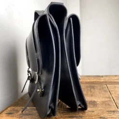 Sacoche cartable double de vélo en cuir noir