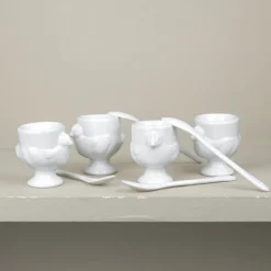 Set de 4 coquetiers et petite cuillère en porcelaine