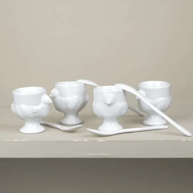 Set de 4 coquetiers et petite cuillère en porcelaine