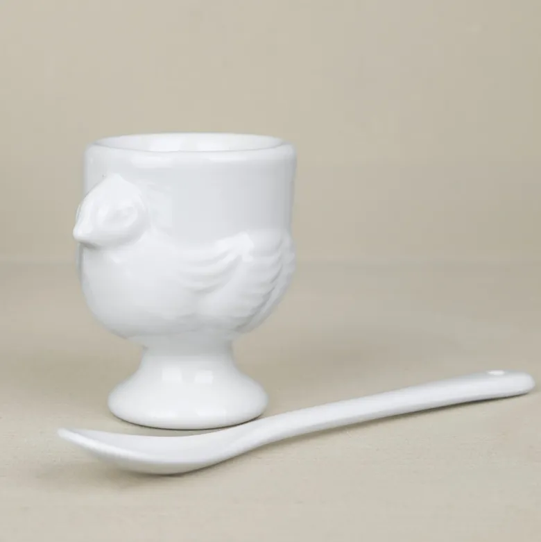 Set de 4 coquetiers et petite cuillère en porcelaine