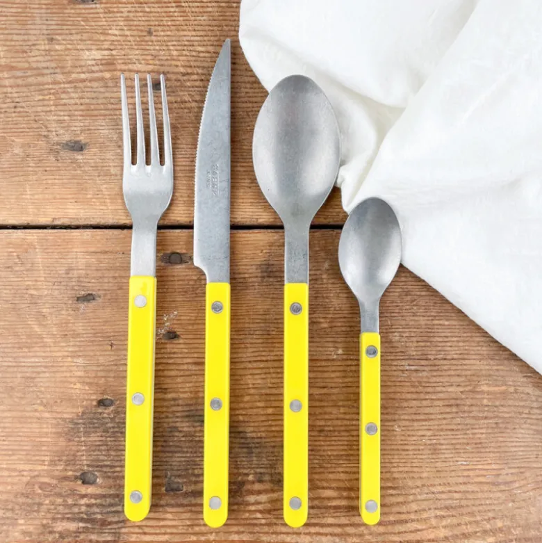 Set de 4 couverts de table jaunes effet mat