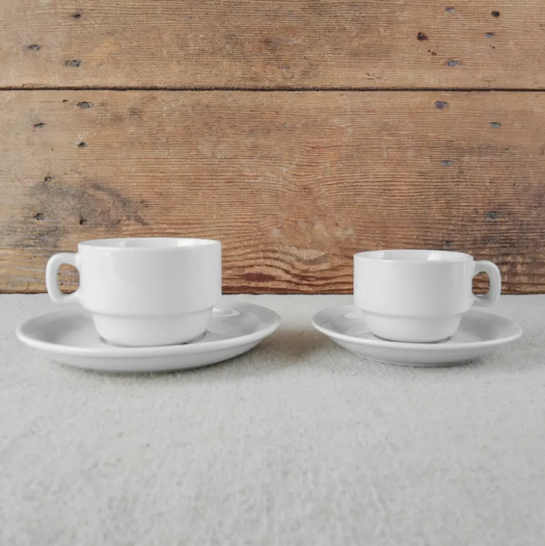 6 Tasses à café en porcelaine blanche avec soucoupes