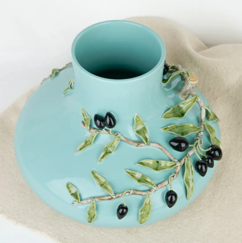 Vase bleu turquoise olives
