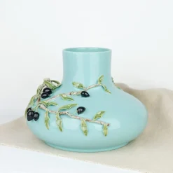 Vase bleu turquoise olives