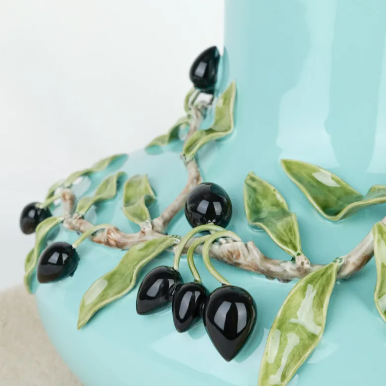 Vase bleu turquoise olives