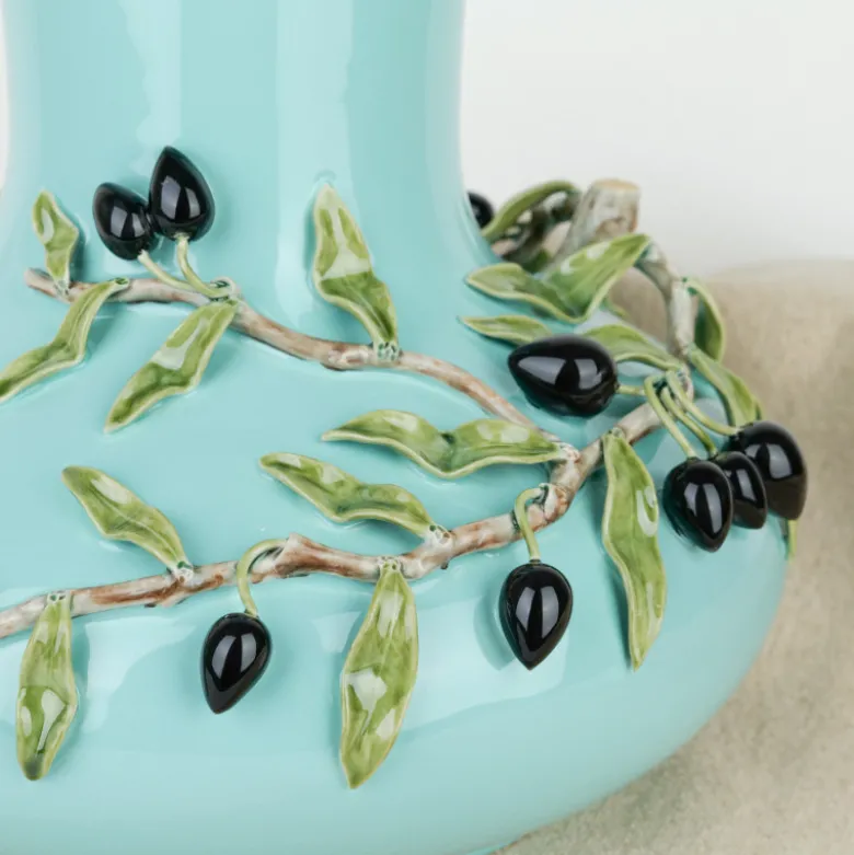 Vase bleu turquoise olives